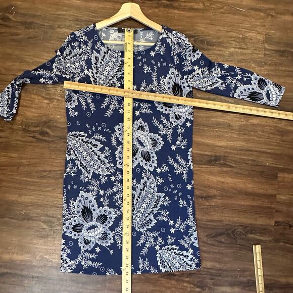 BCBGMaxAzria Blue Noely Shift Dress XS Extra Small White Black Floral - Picture 9 of 9